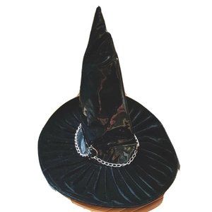 Elope Black Velvet Witch Hat w/ Chain  Gangsta Punky Halloween Costume Cosplay